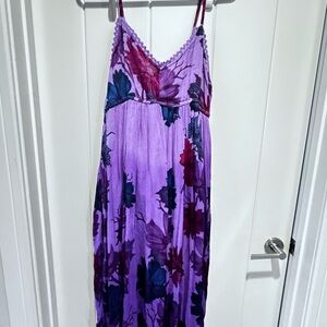 MKY purple floral rayon smocked babydoll dress